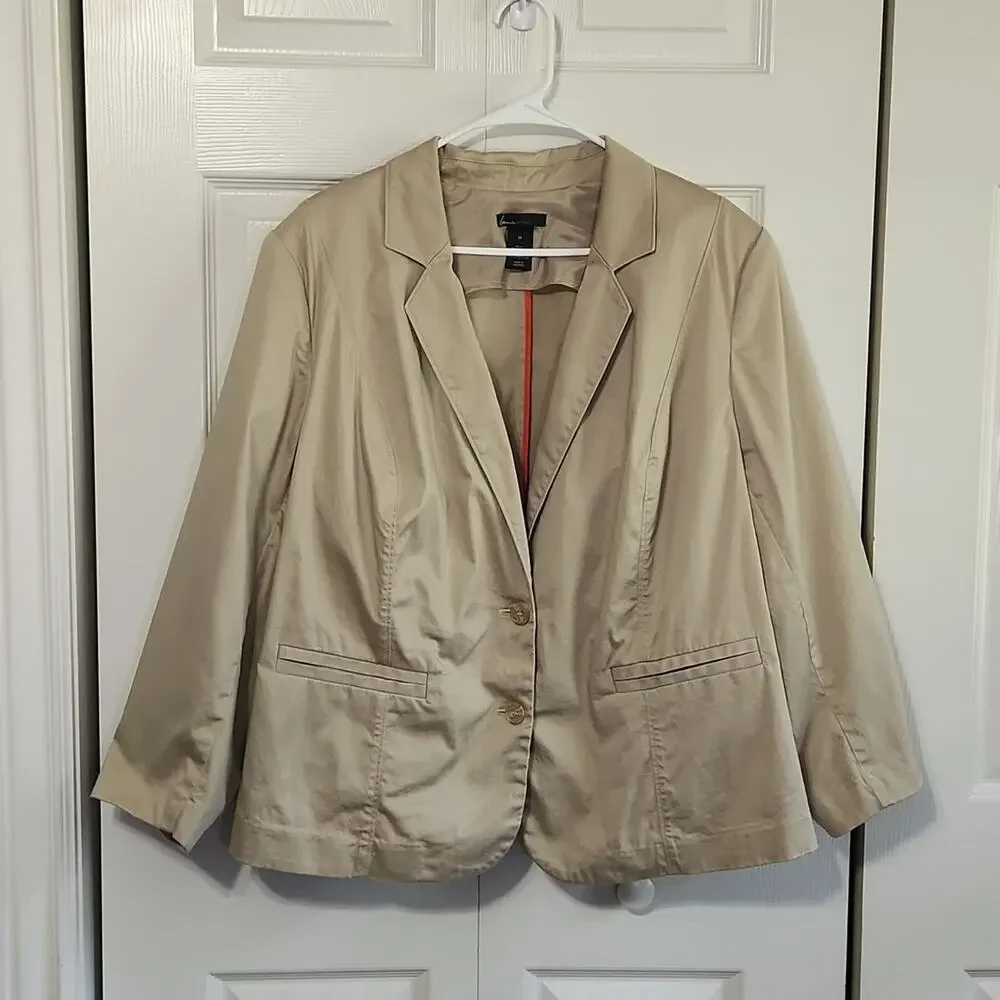 Vintage Lane Bryant Women's Tan Single Breasted Blazer Size 26 Shoulder Pads